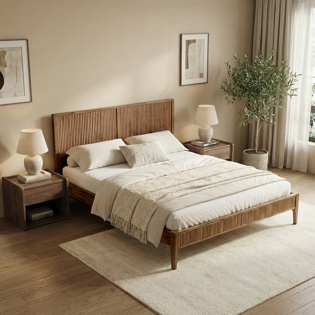 Megsu Bosk Acacia Wood Bed Frame with Headboard