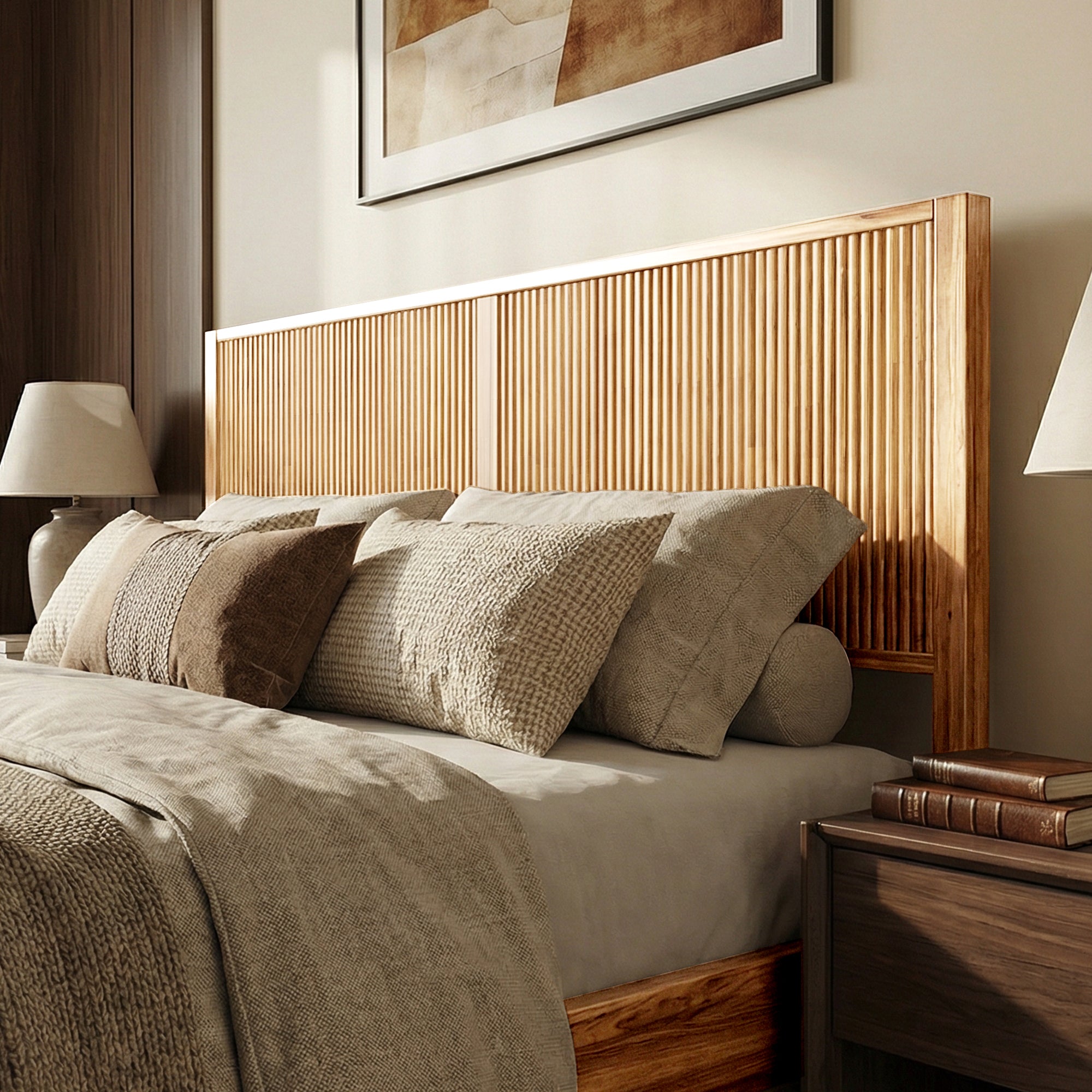 Megsu Bosk Acacia Wood Bed Frame with Headboard