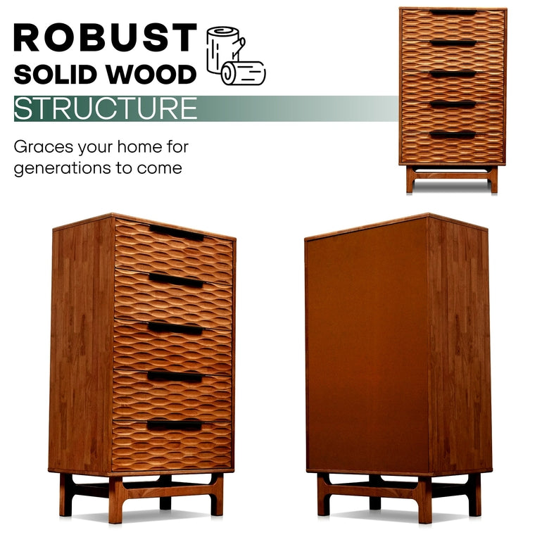 Wooden dressers with textured design on a white background