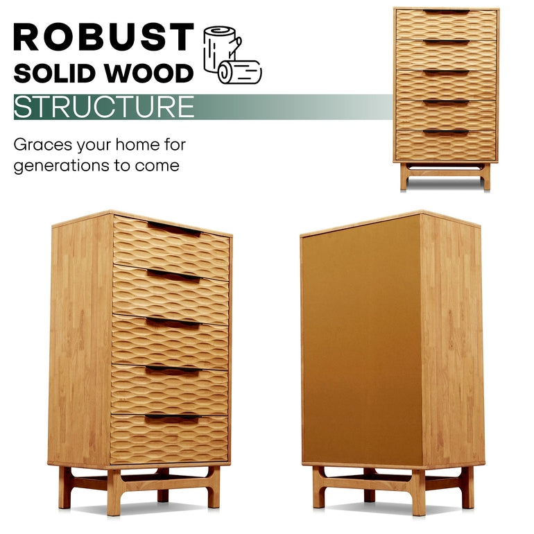 Wooden dressers with a focus on robust solid wood structure on a white background.