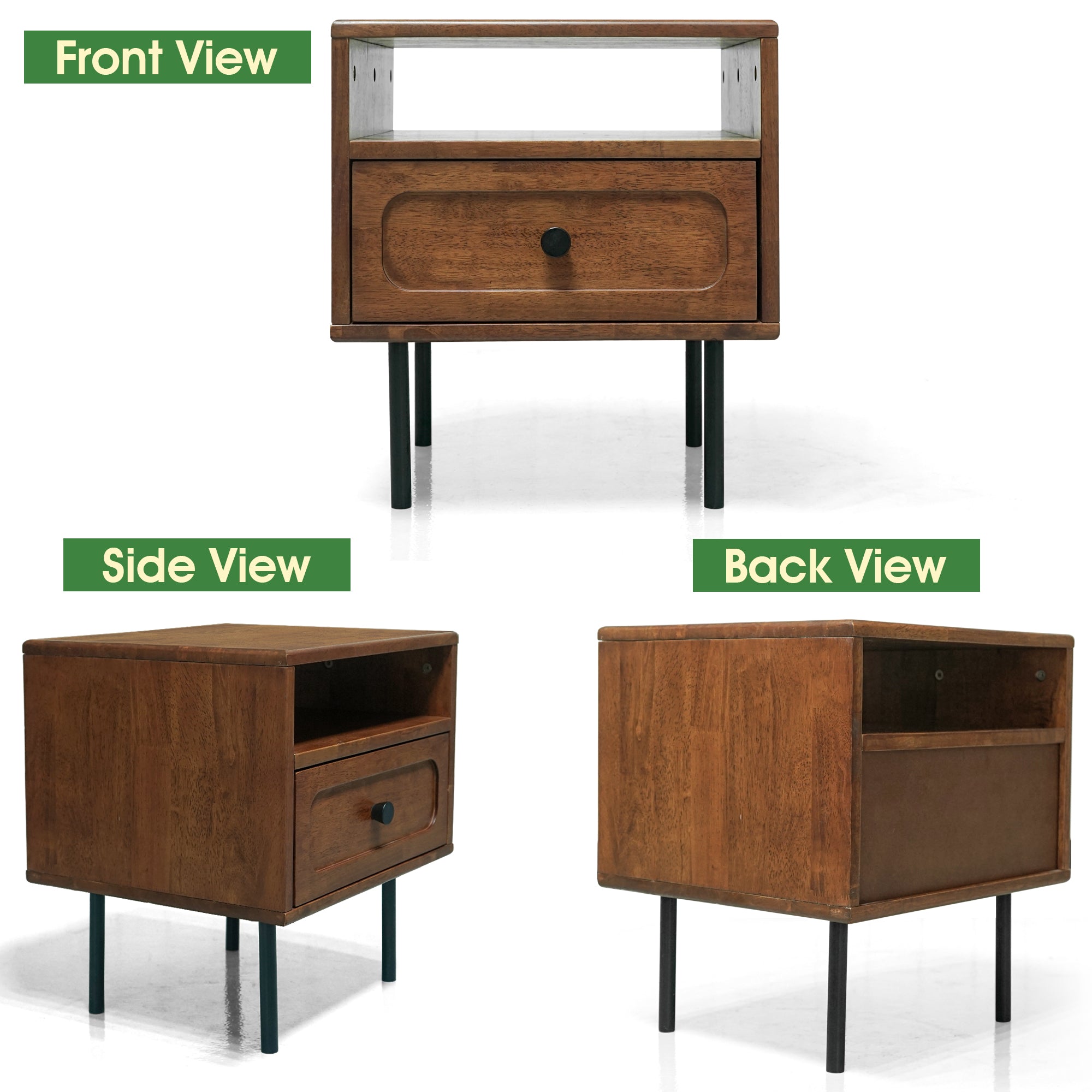 Savana Mid-Century Modern Single Drawer Solid Wood Nightstand