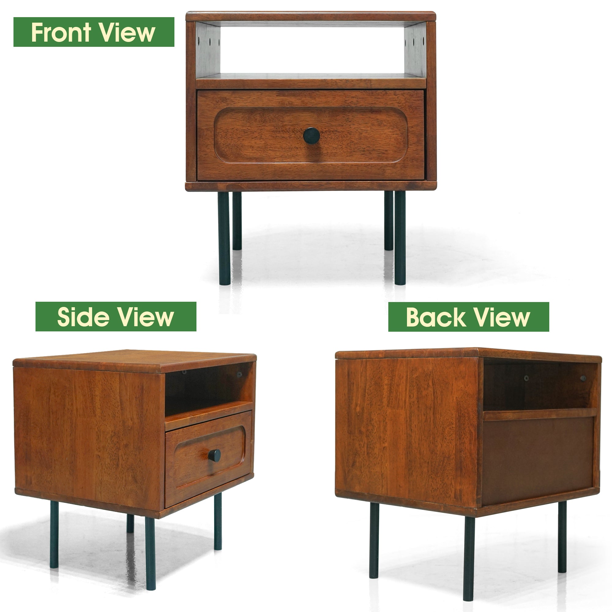 Savana Mid-Century Modern Single Drawer Solid Wood Nightstand