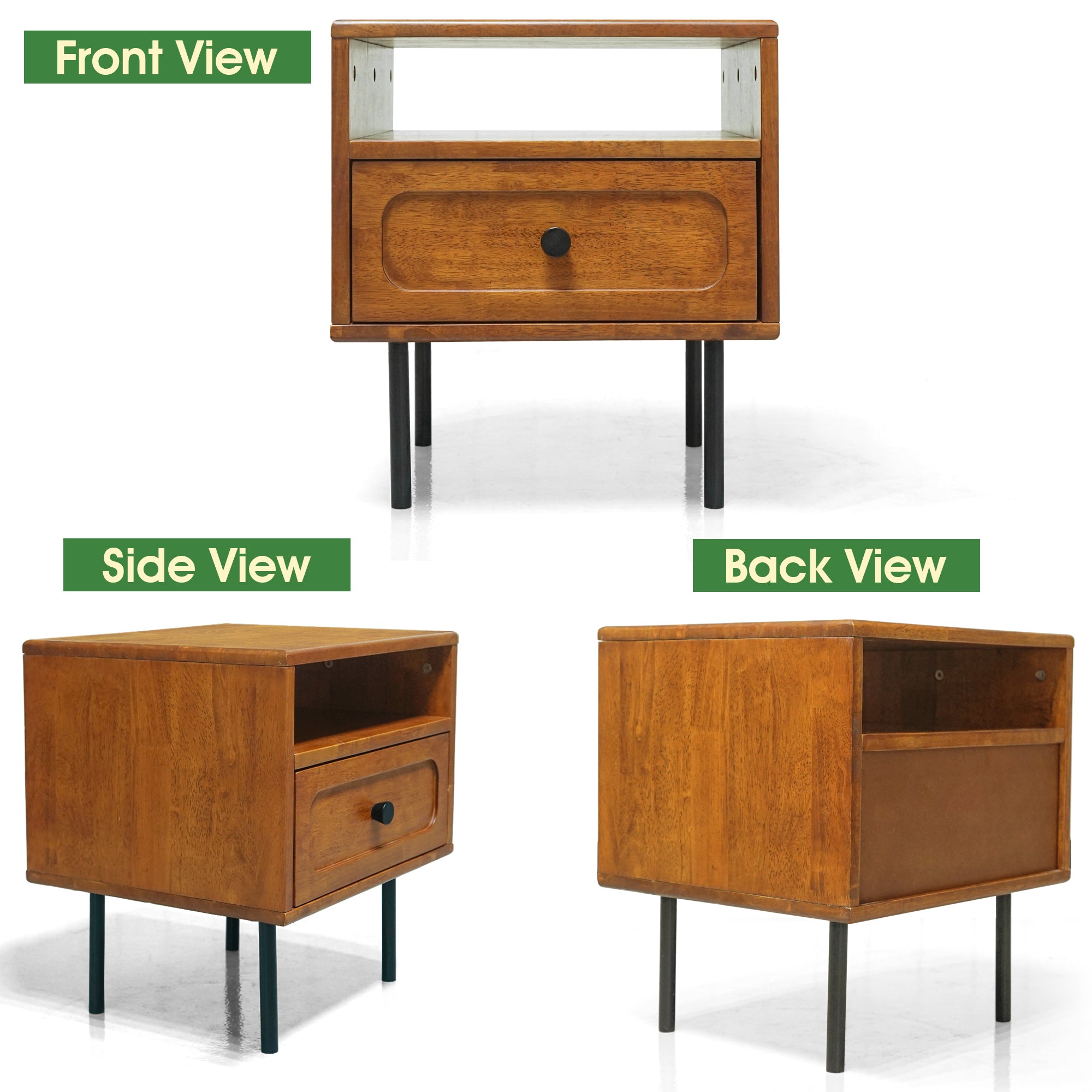 Savana Mid-Century Modern Single Drawer Solid Wood Nightstand