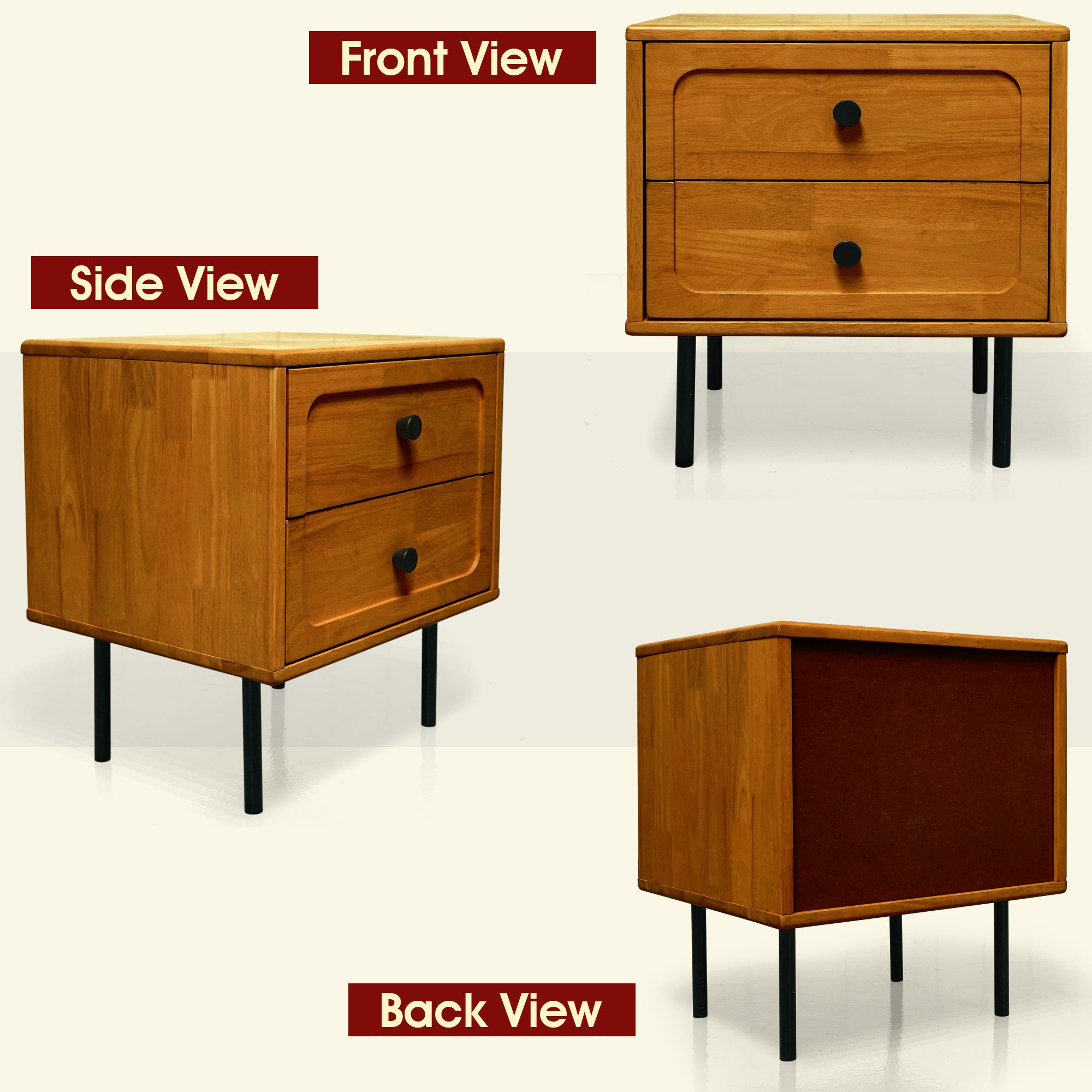 Savana Mid-Century 2 - Drawer Solid Wood Nightstand
