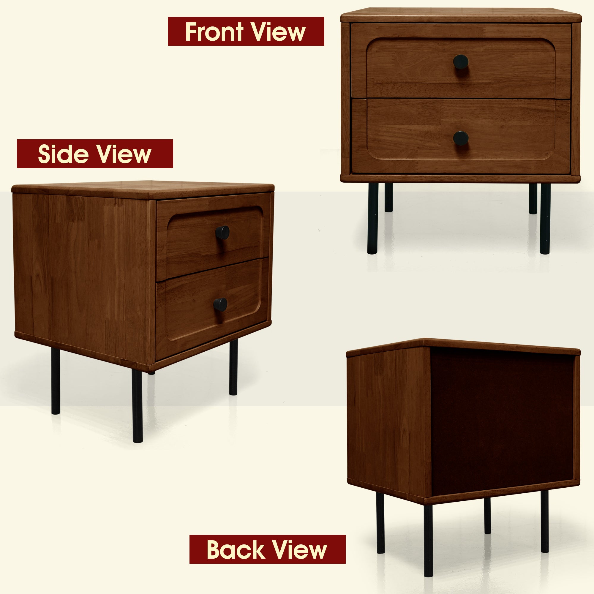 Savana Mid-Century 2 - Drawer Solid Wood Nightstand