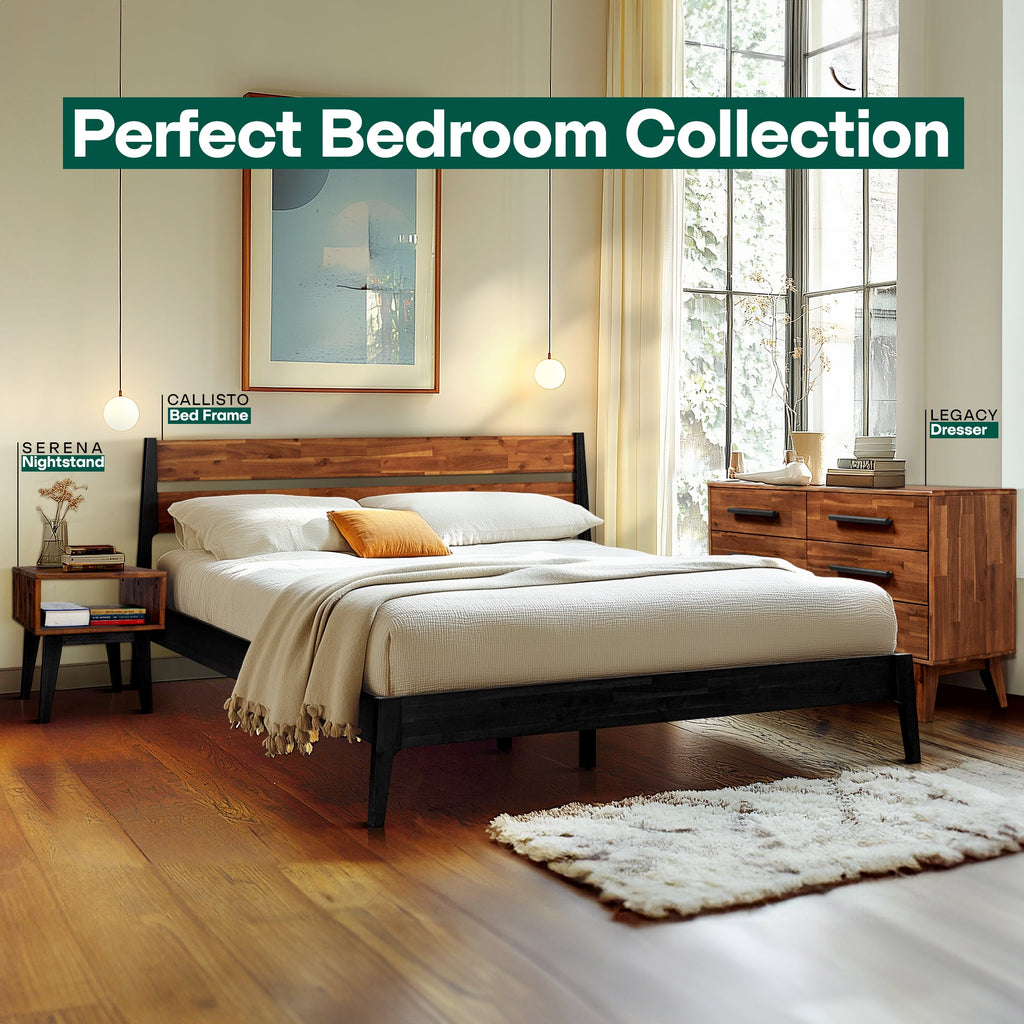 Callisto Solid Wood Bed Frame and Nightstand Set