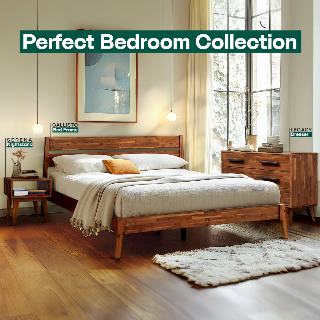 Callisto Solid Wood Bed Frame and Nightstand Set