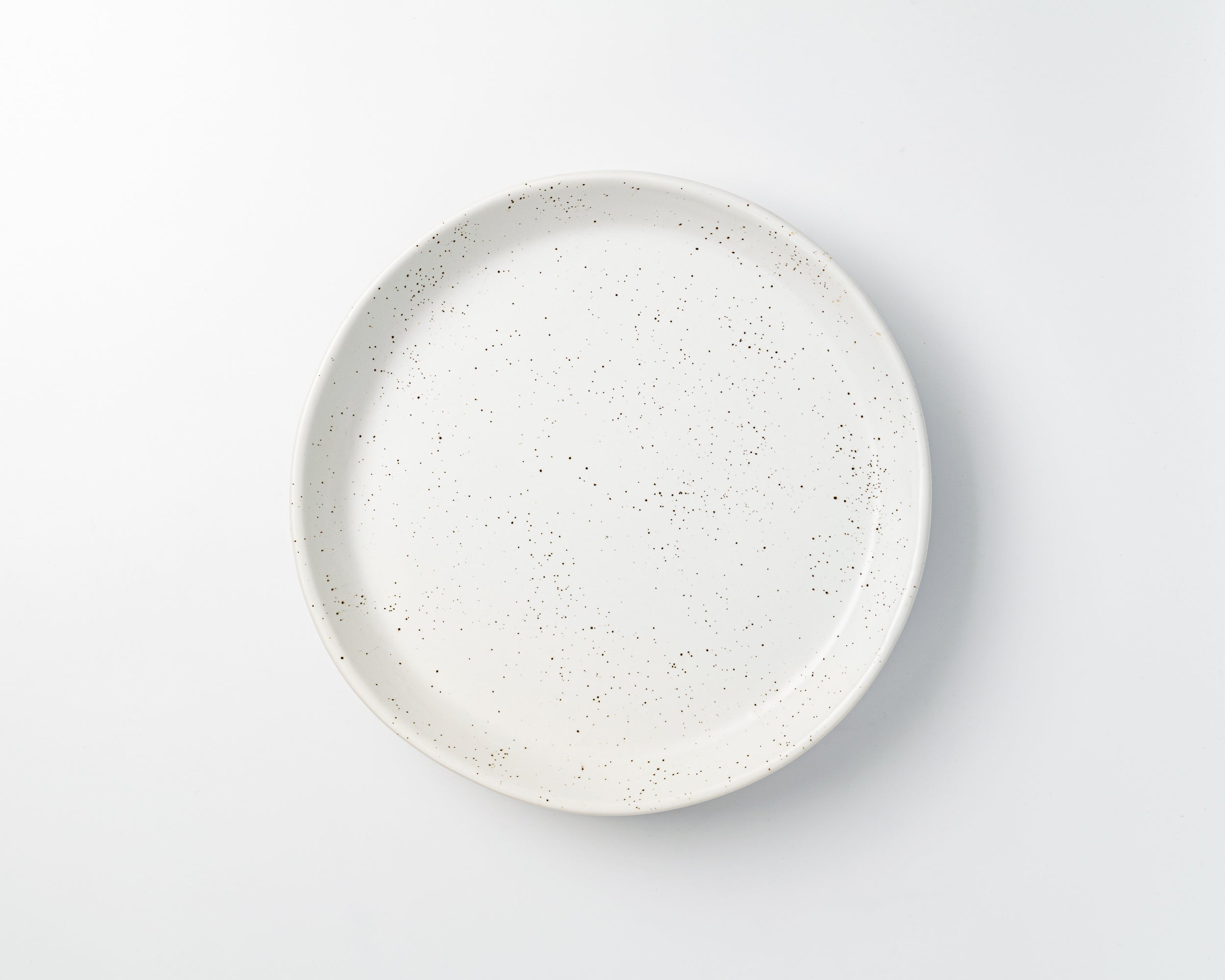 Speckled ceramic plate on a light gray background