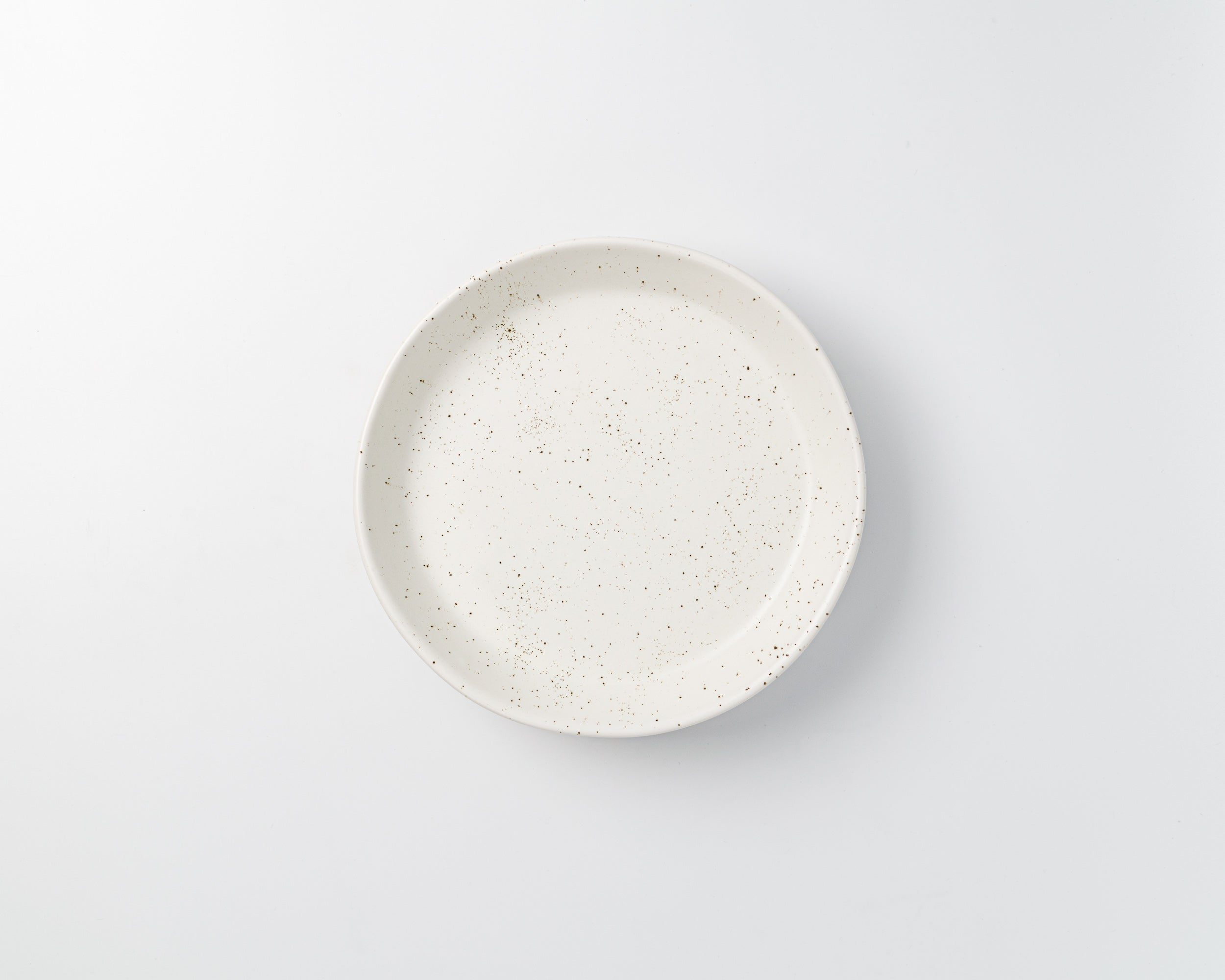 Speckled ceramic plate on a light gray background