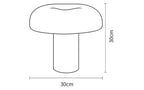 A simple line drawing of a mushroom-shaped lamp with dimension labels showing 30 cm height and 30 cm width on a white background.