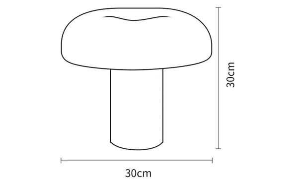 A simple line drawing of a mushroom-shaped lamp with dimension labels showing 30 cm height and 30 cm width on a white background.