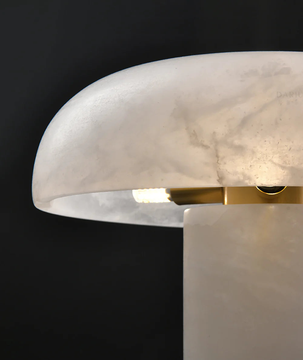 Marble lamp with gold base on a black background
