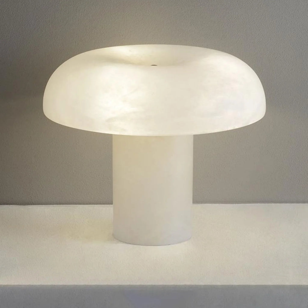 Mushroom-shaped table lamp on a neutral background