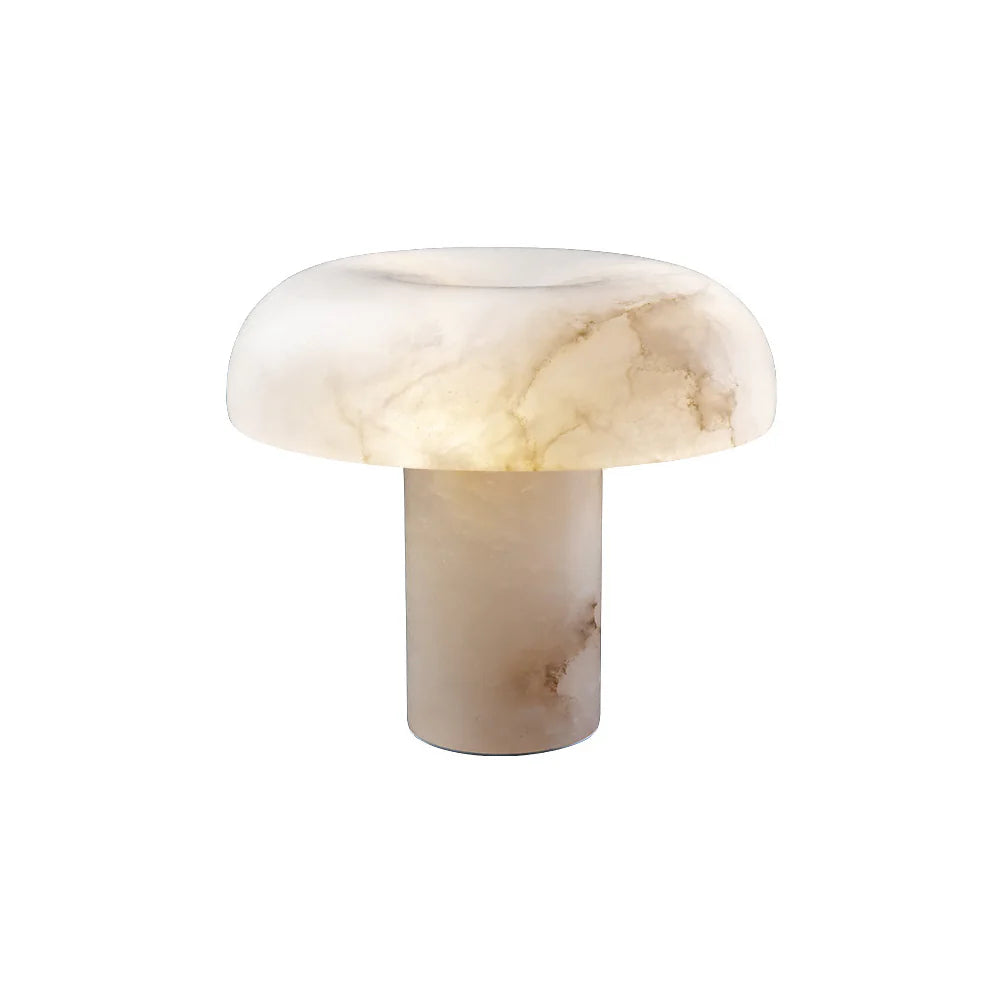 Marble-textured mushroom-shaped lamp on a white background