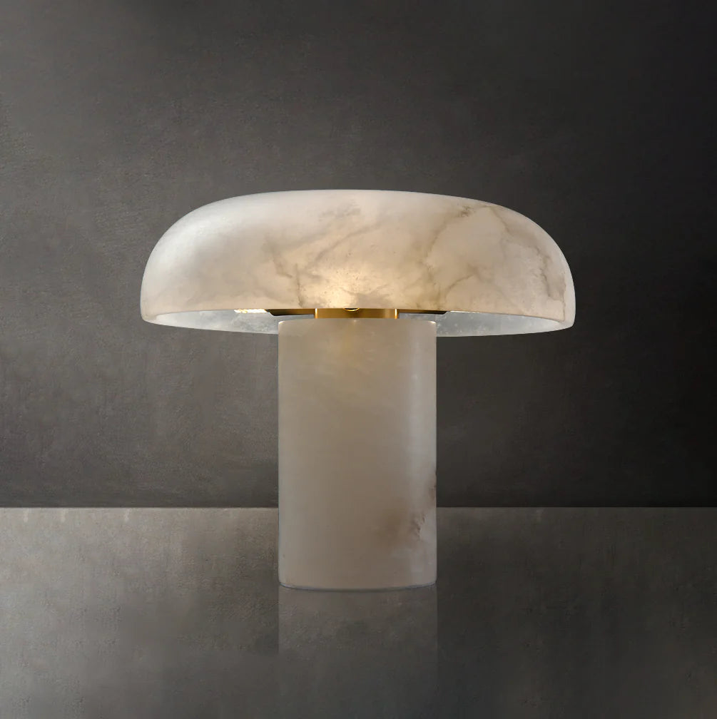 Marble table lamp with a dark gray background