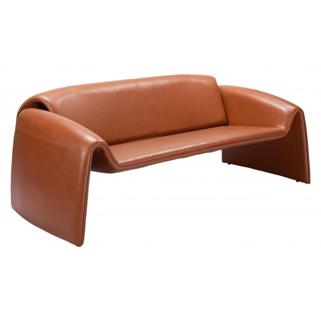 Brown leather sofa on a white background