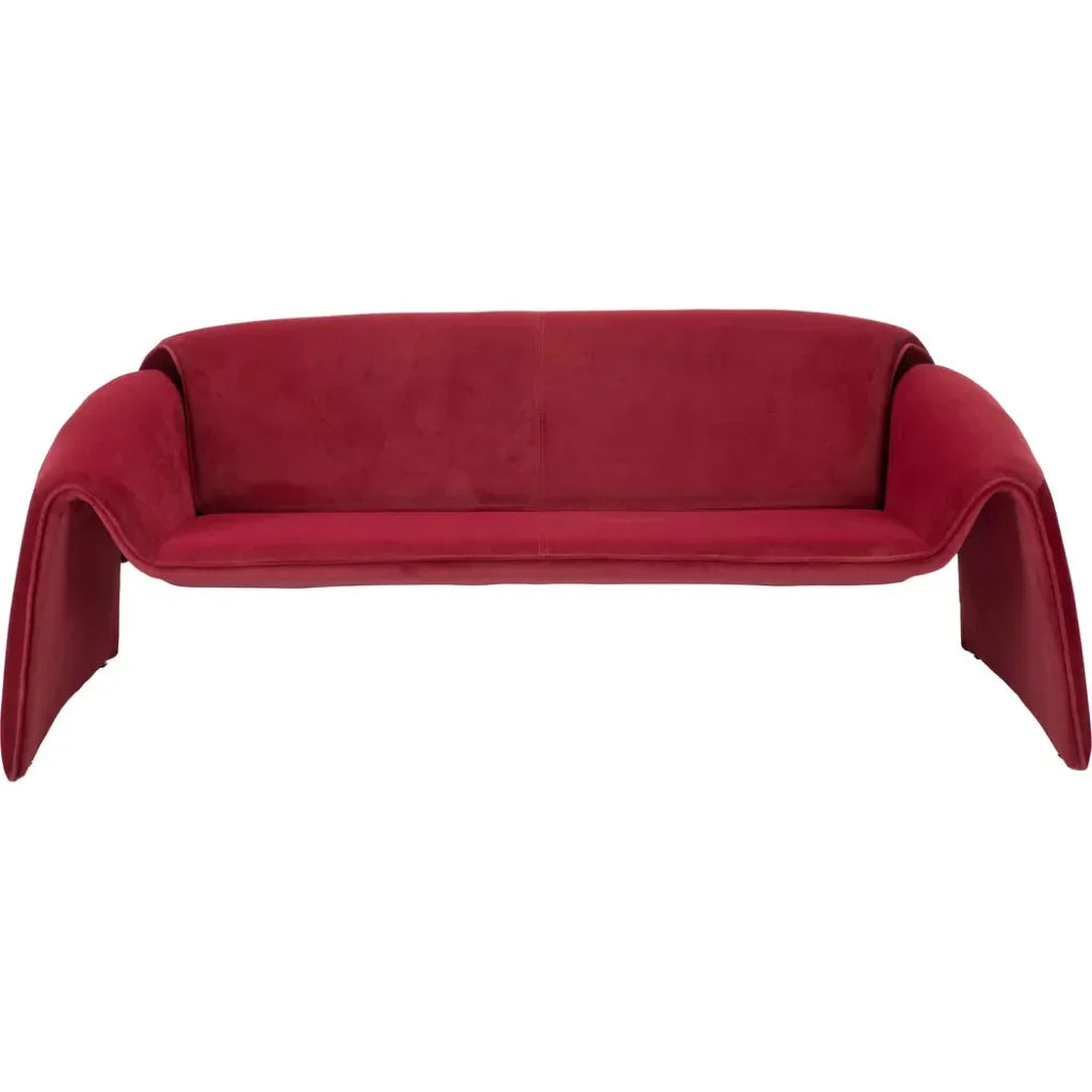 Red sofa with unique design on a white background