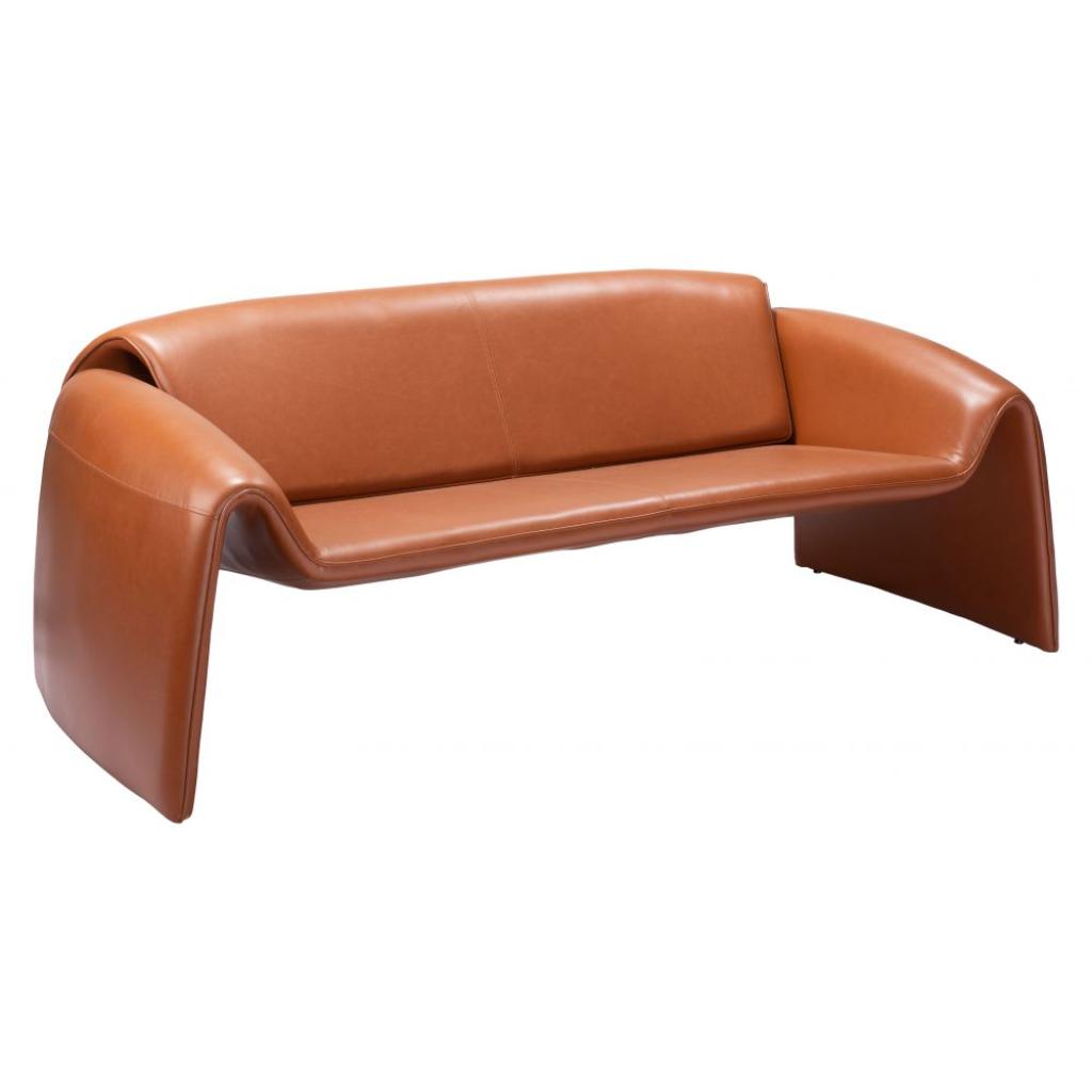 Brown leather sofa on a white background