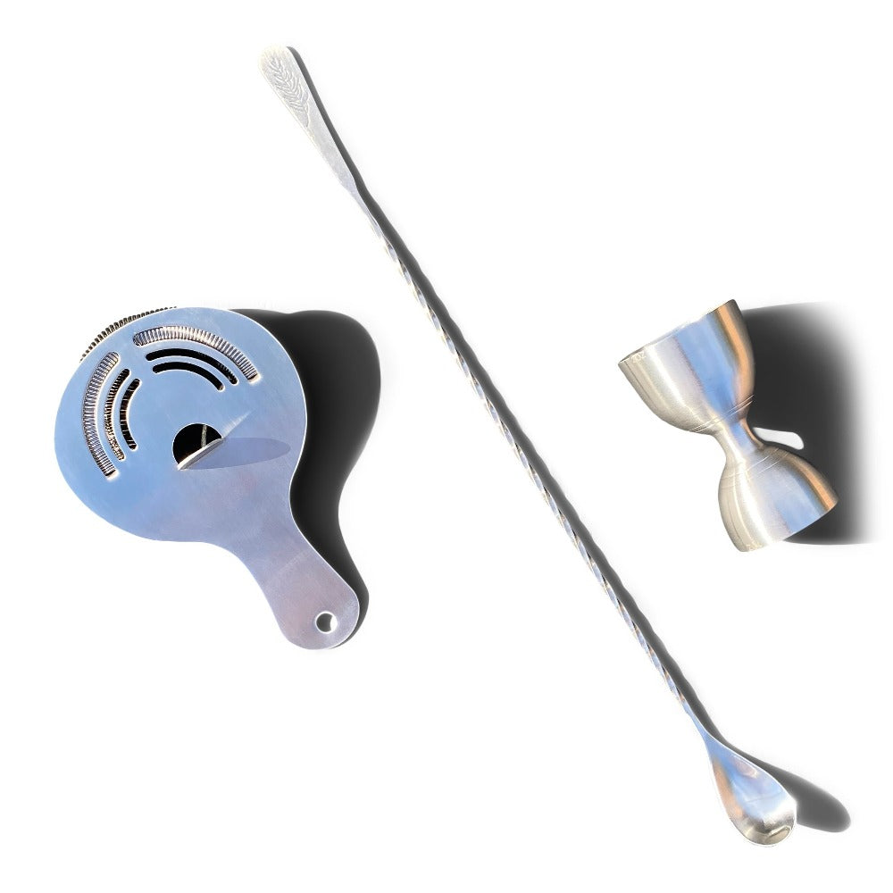 Set of barware tools on a white background