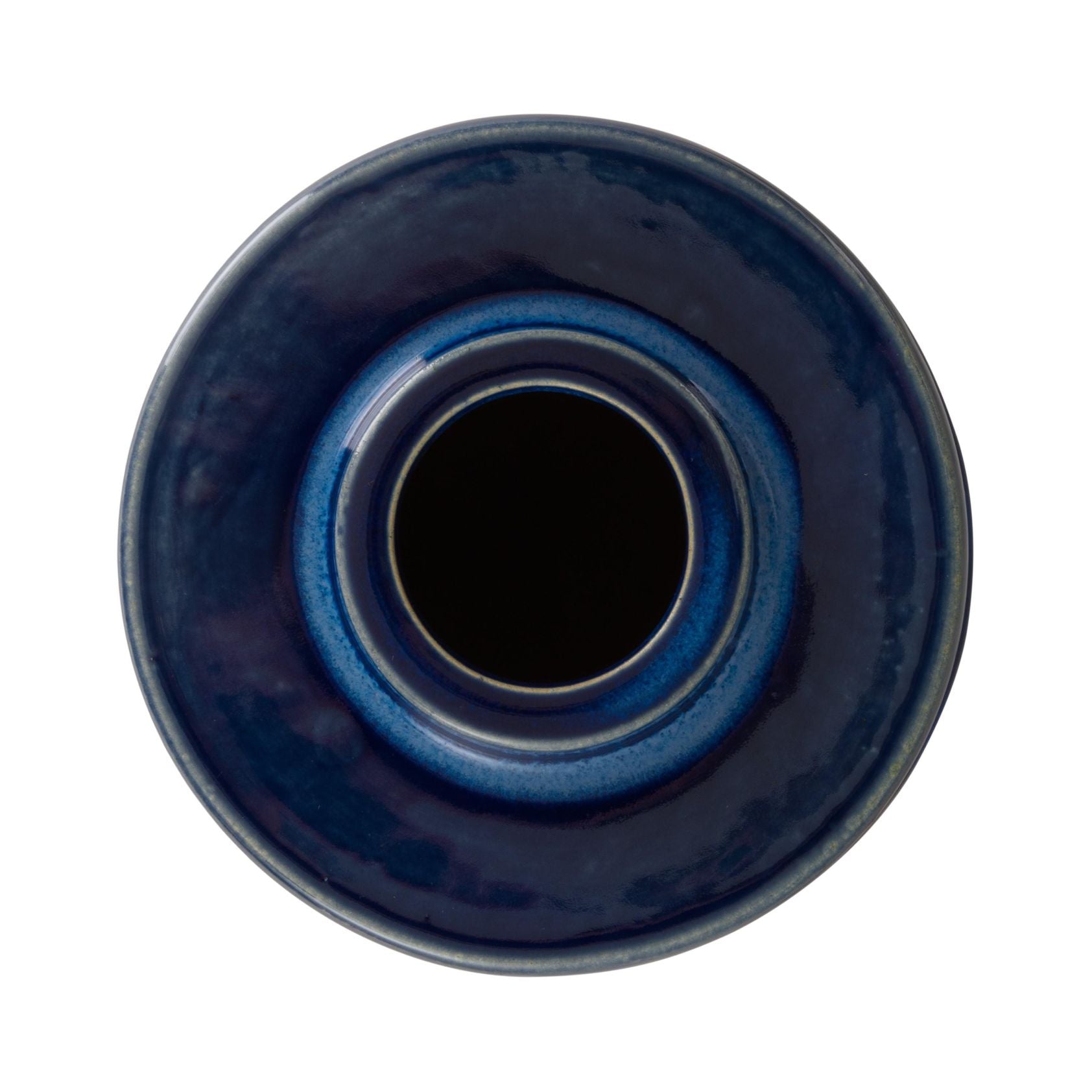 Blue ceramic vase from top on a white background
