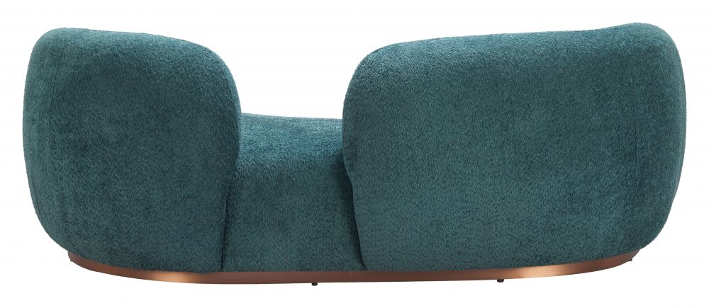 Teal armchair with a copper base on a white background