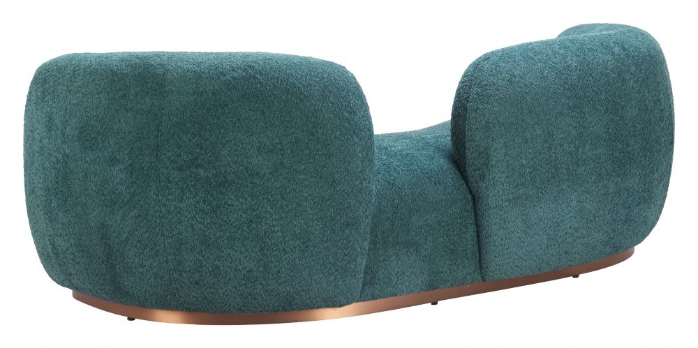 Teal curved sofa on a white background