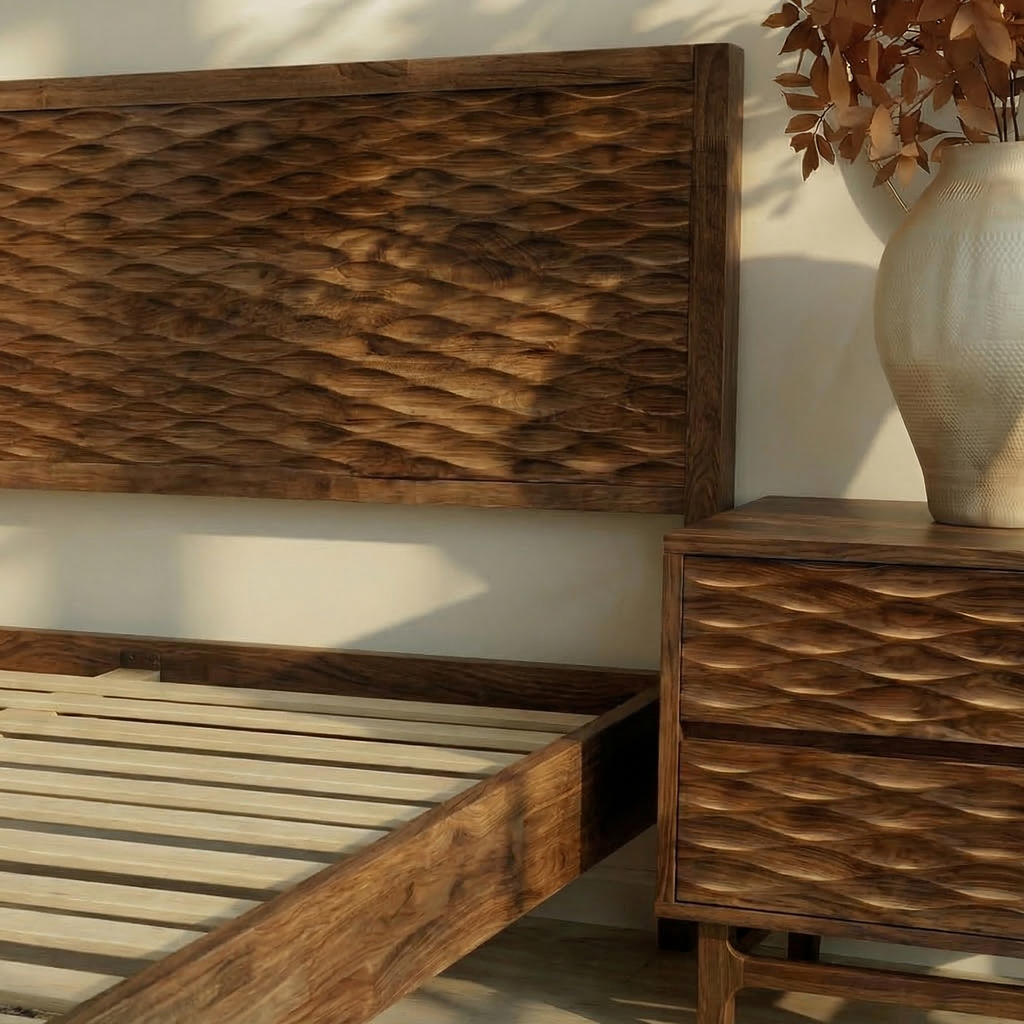 Acacia Elara Platform Bed Frame with Headboard