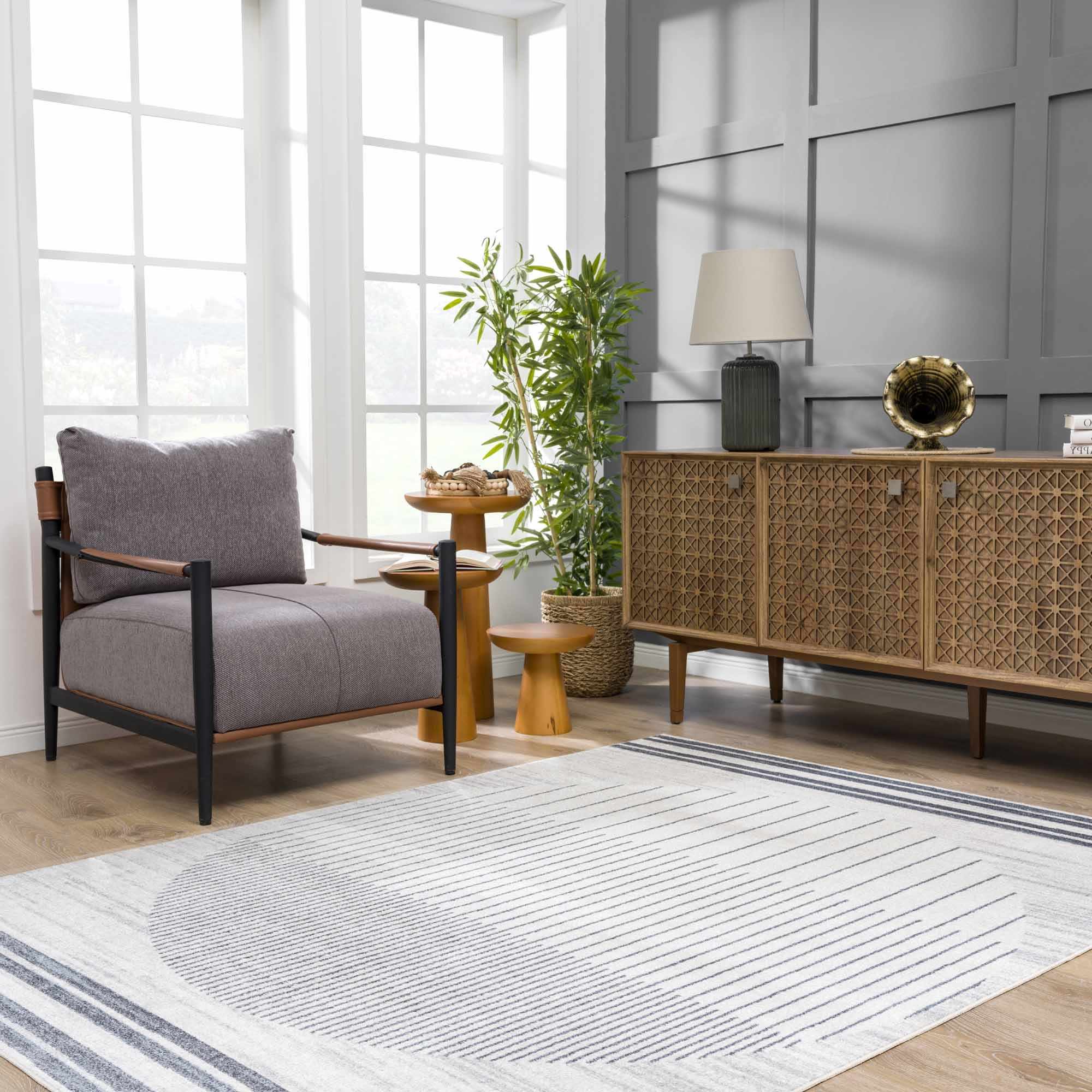 Tapis Thad lavable gris moyen