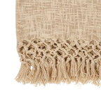 Textured fabric with woven pattern and tassels on a white background
