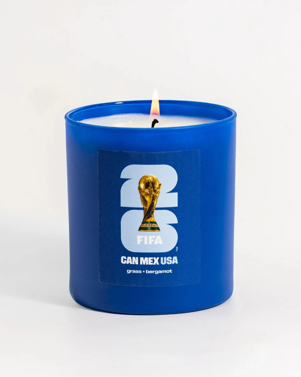 Blue candle with FIFA World Cup logo on a white background
