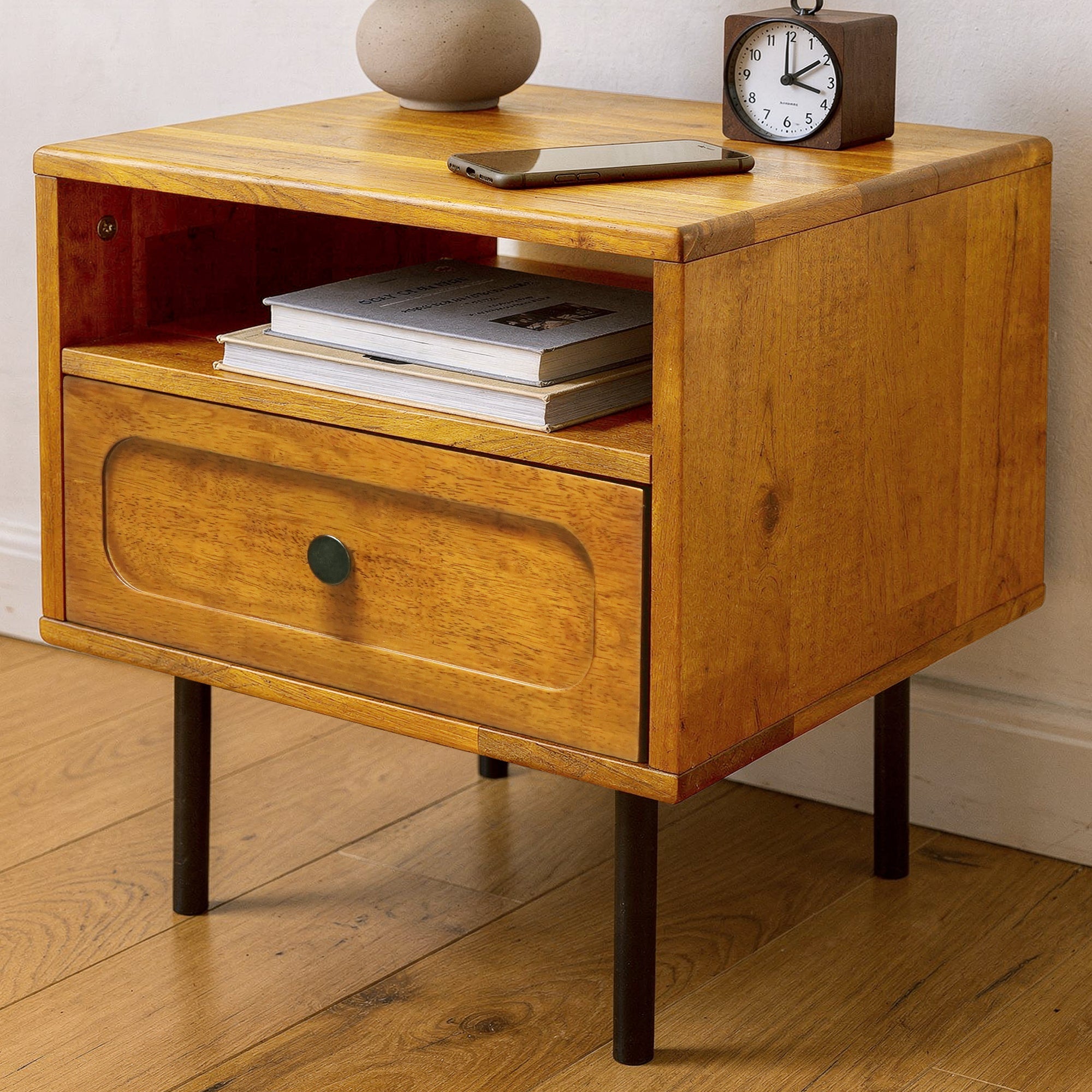 Savana Mid-Century Modern Single Drawer Solid Wood Nightstand