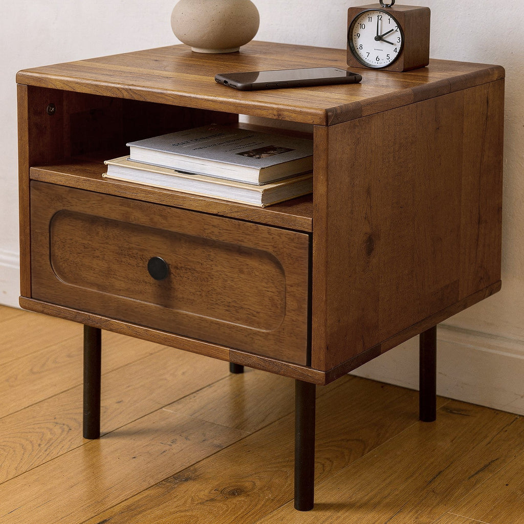 Savana Mid-Century Modern Single Drawer Solid Wood Nightstand