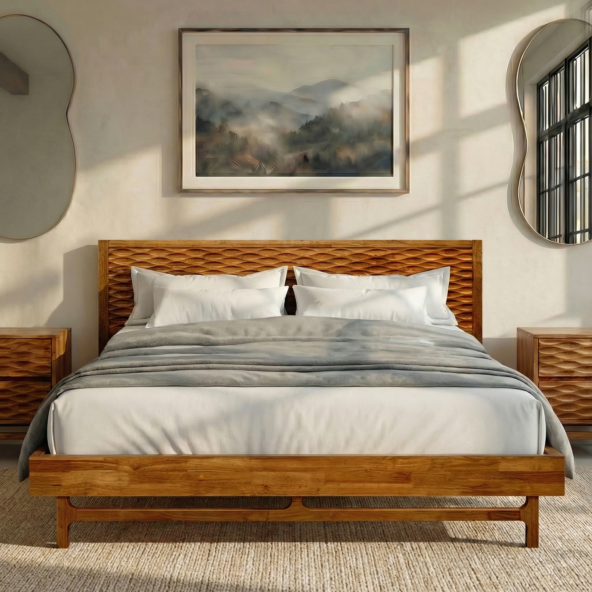 Acacia Elara Platform Bed Frame with Headboard