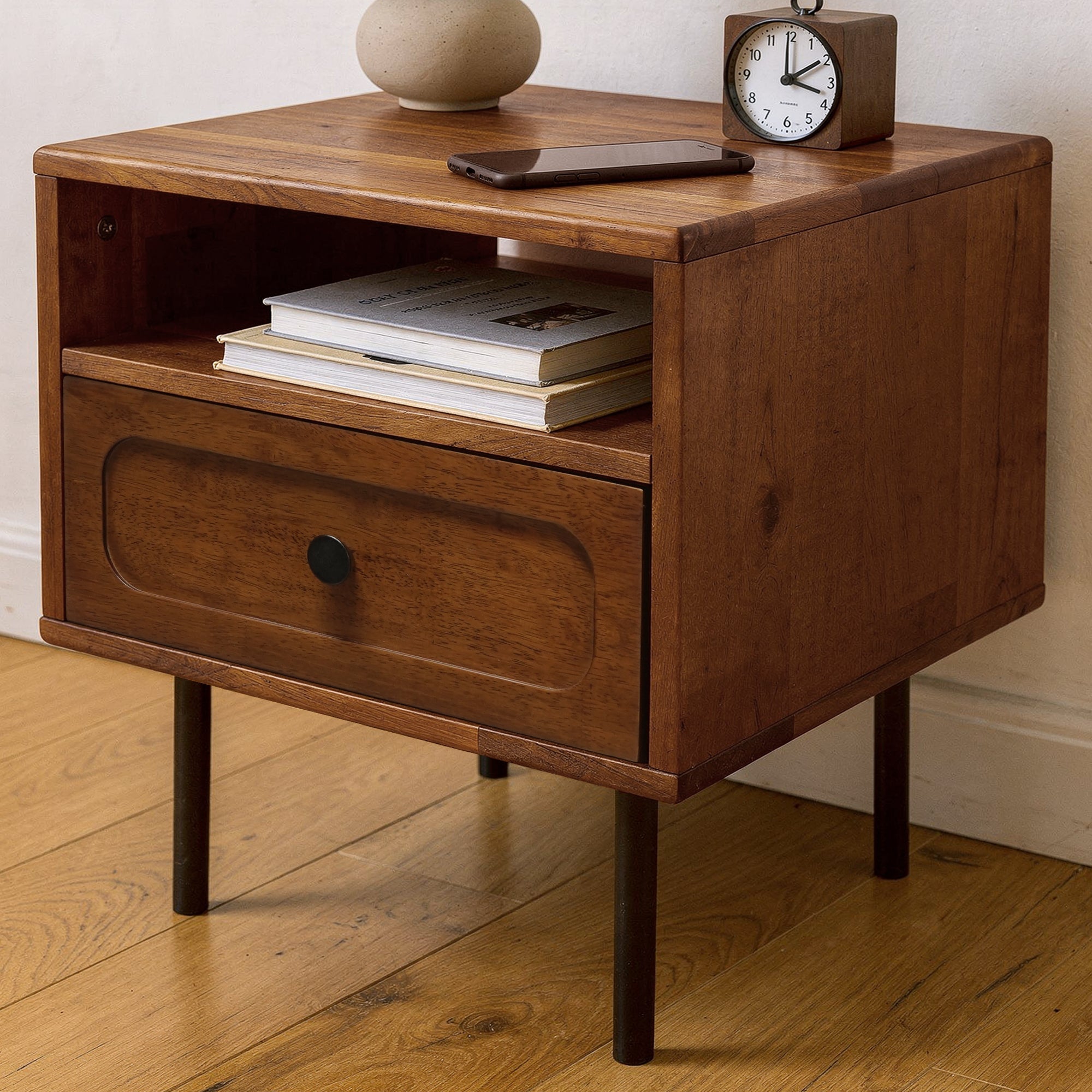 Savana Mid-Century Modern Single Drawer Solid Wood Nightstand