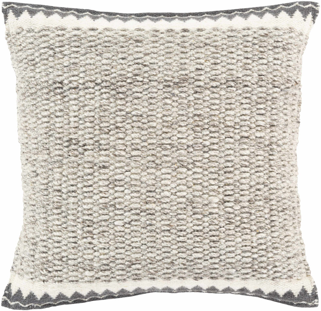 Textured pillow with a white and gray pattern on a white background