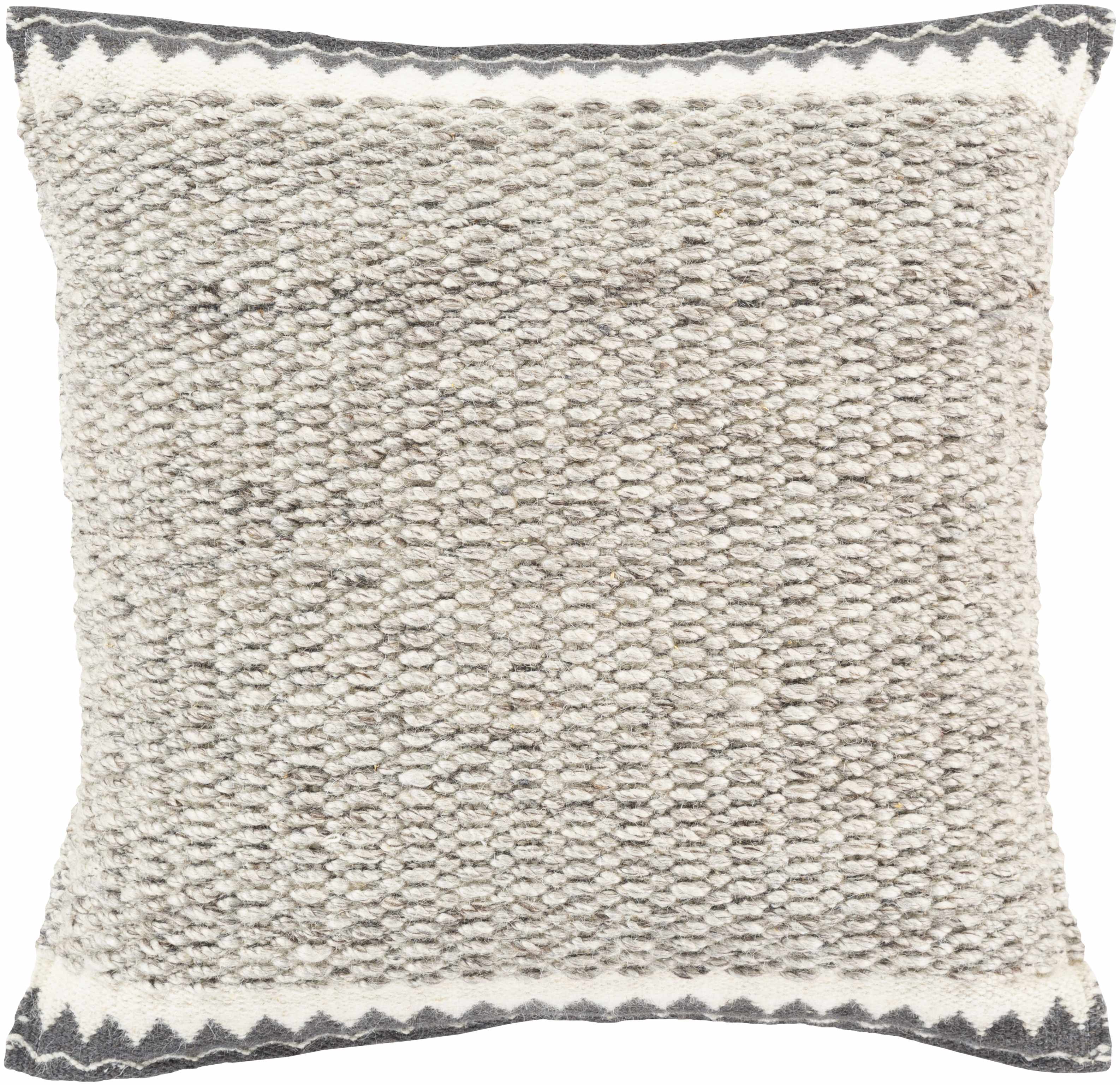 Textured pillow with a white and gray pattern on a white background