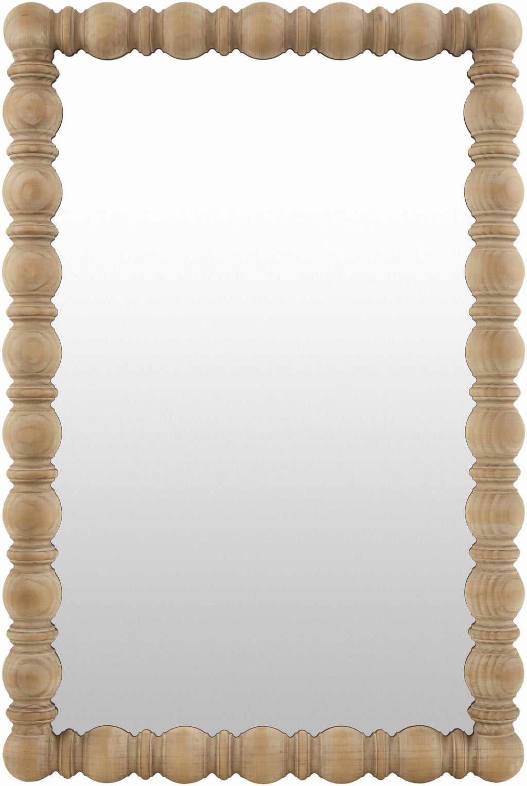 Wooden mirror with decorative frame on a white background