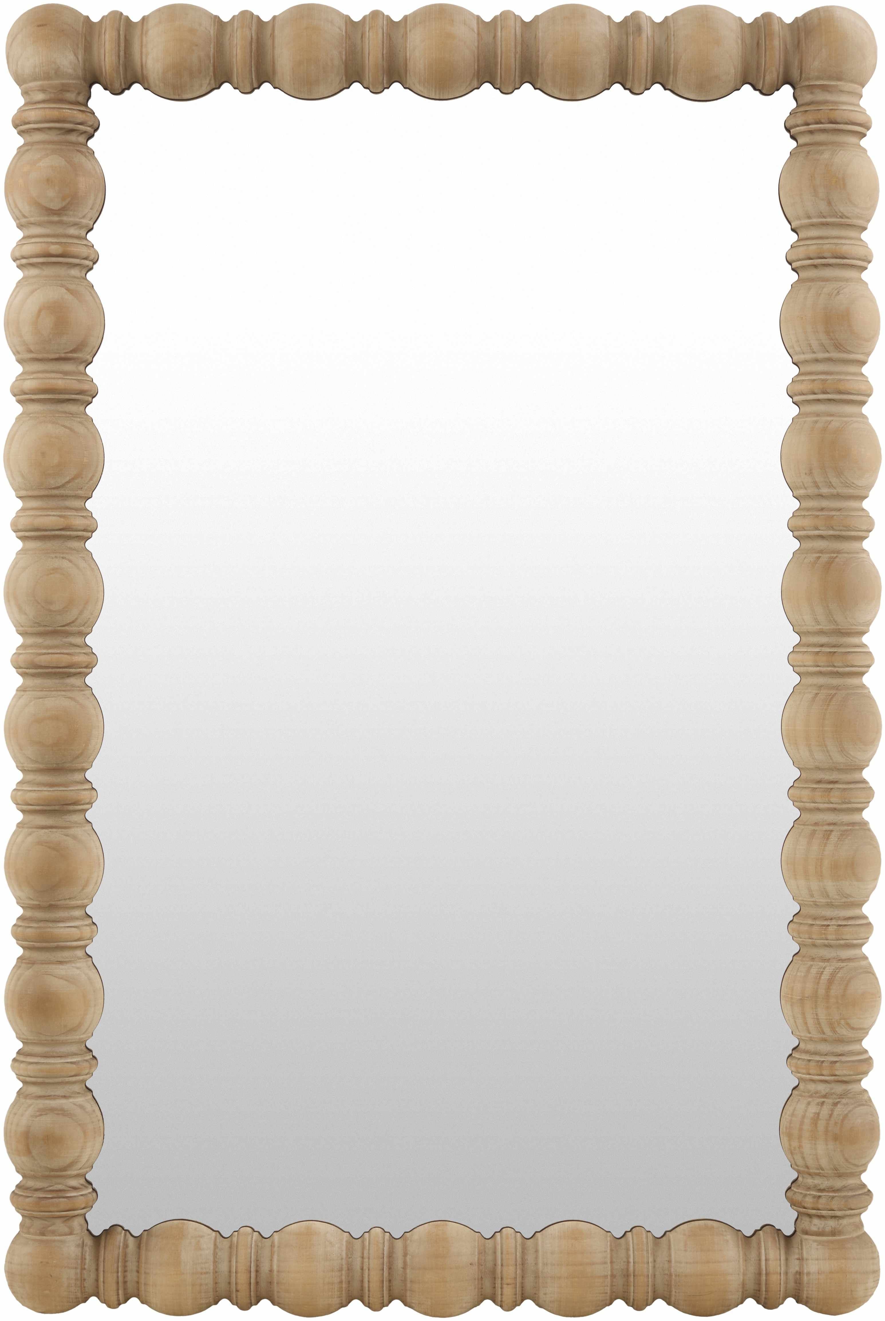 Wooden mirror with decorative frame on a white background