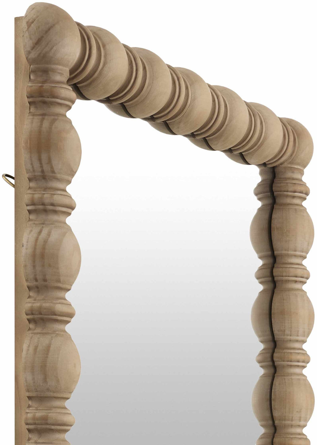 Wooden mirror with decorative frame on a white background