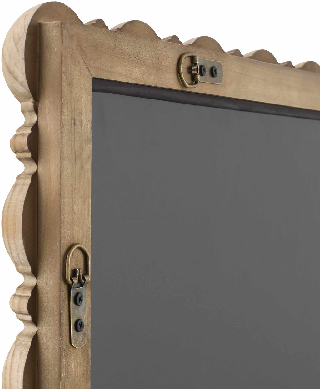 Wooden-framed mirror back blackboard with decorative scalloped edge