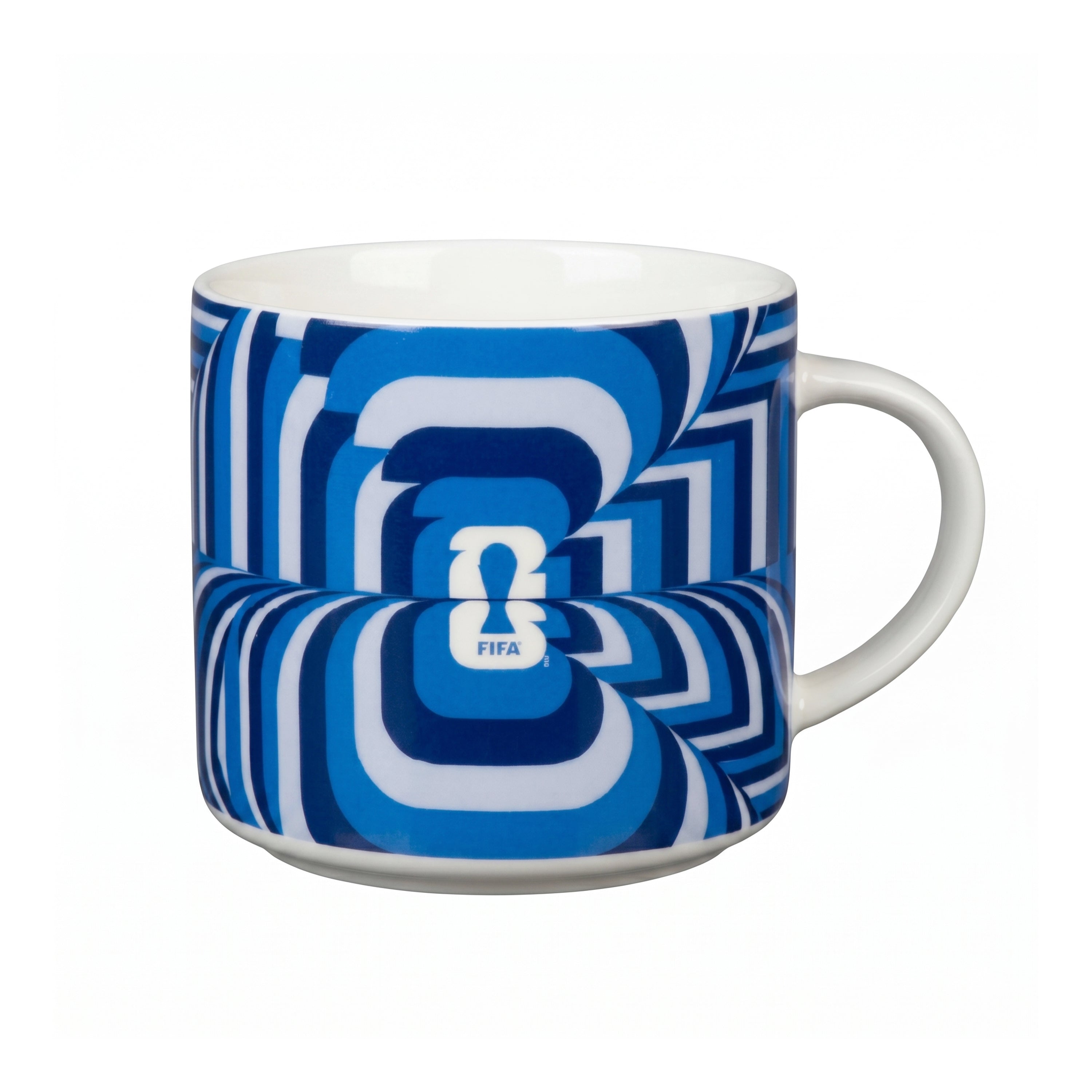 Mug with blue and white pattern on a white background