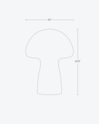 Outline of a mushroom shape lamp with dimensions on a white background