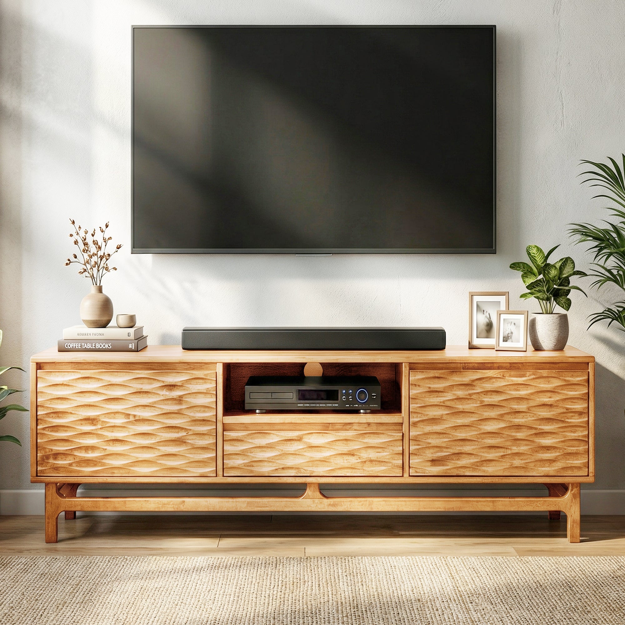 Acacia Elara Solid Wood TV Stand with Storage and Cable Management
