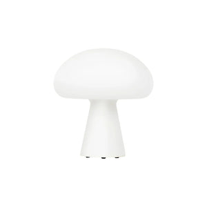 White mushroom-shaped lamp on a white background