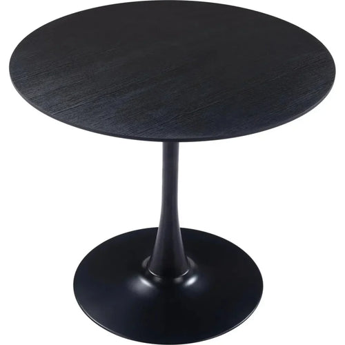 Black round table with a pedestal base on a white background