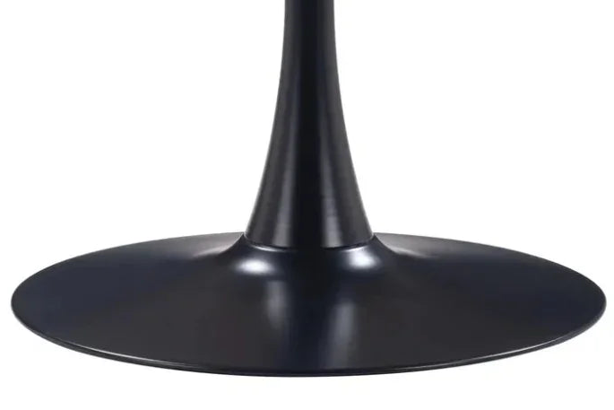 Close-up of a black metal table base on a white background