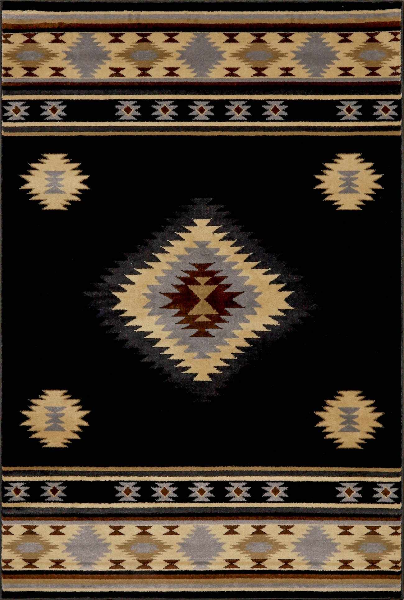 Rug with geometric pattern on a black background