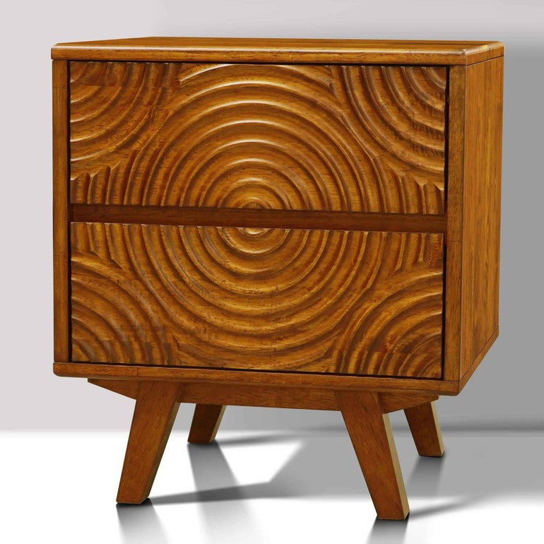 Wooden cabinet with a textured design on a gray background