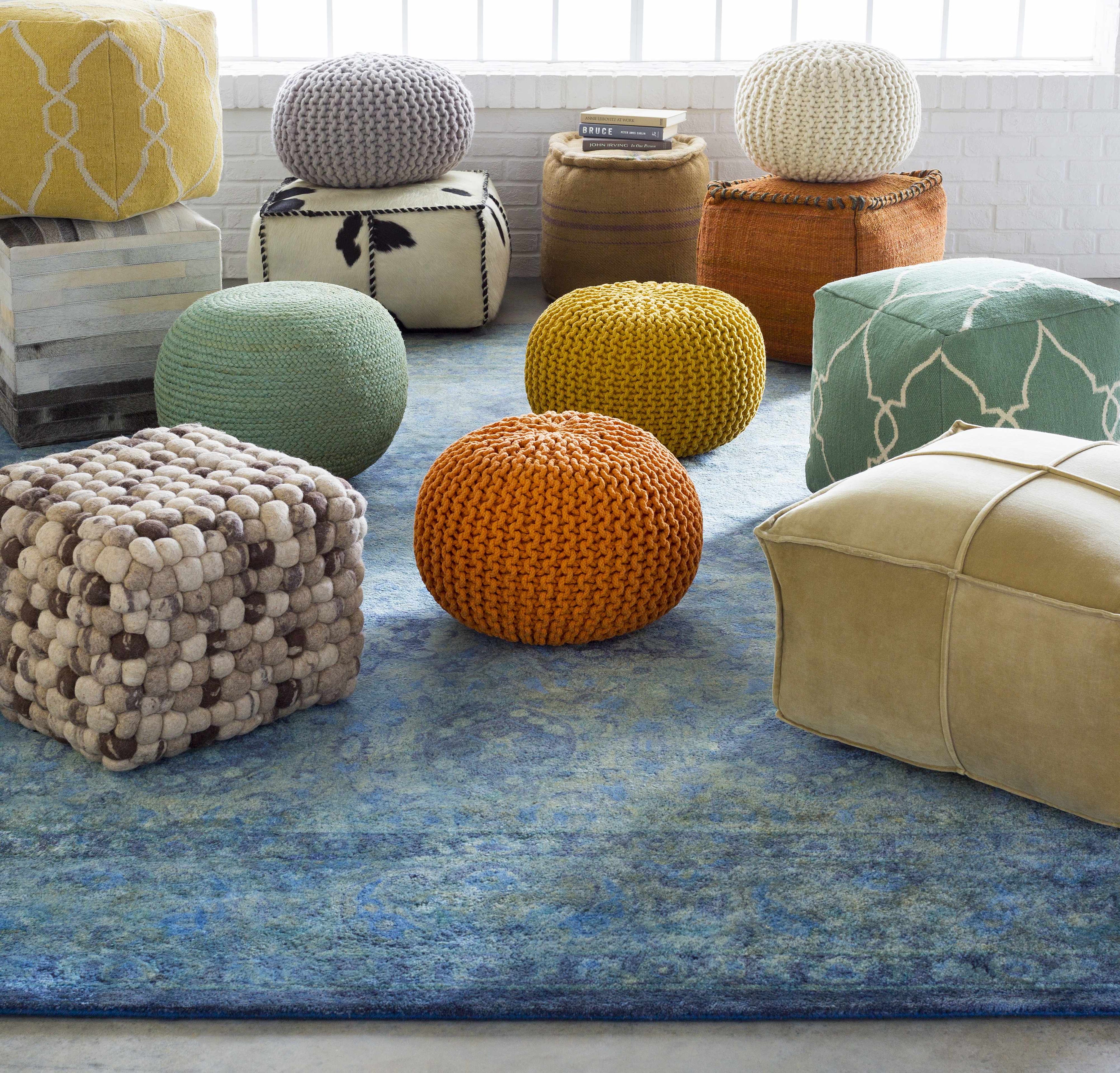 Pouf en jute tricoté Jenkinjones Aqua