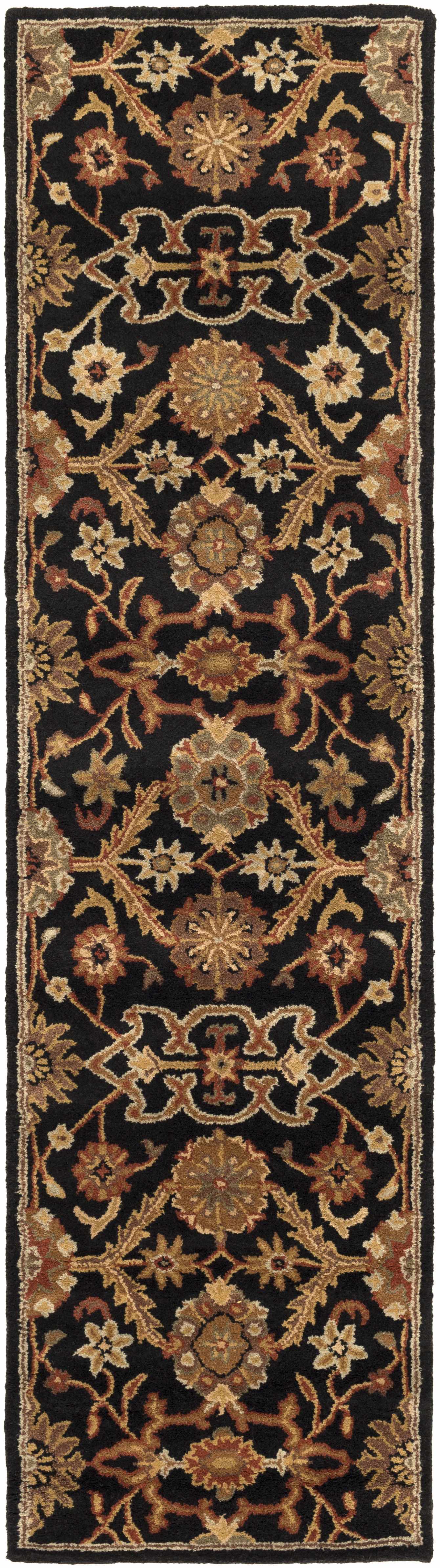 Decorative rug with intricate patterns on a black background